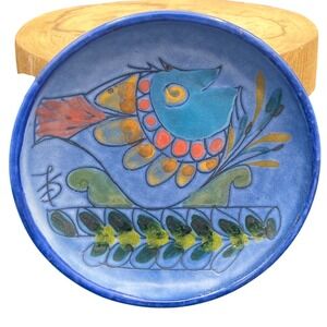 Vintage Joao Serigado Portuguese pottery  Blue fish pattern signed Pottery